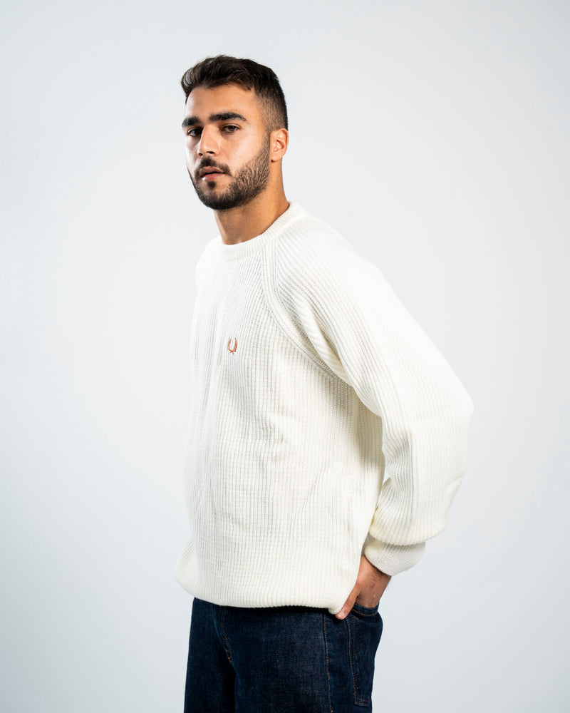 FredPerry Knitted Crewneck in Off-White