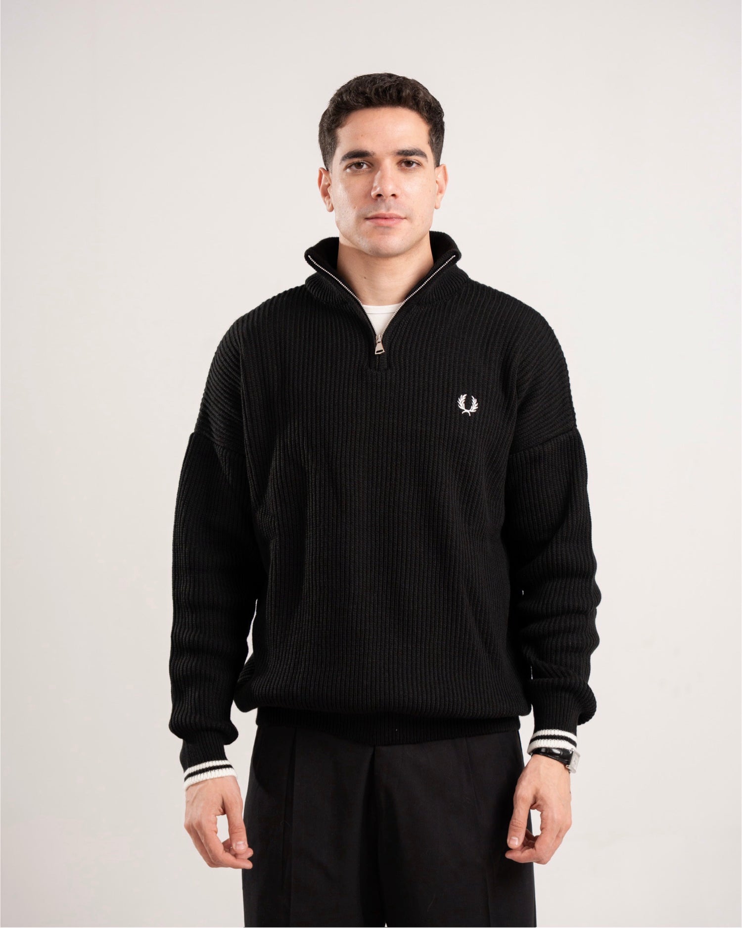 FredPerry Black Knitted Quarter Zipper