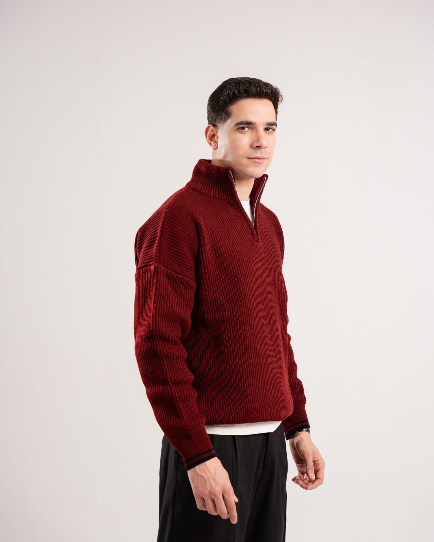 FredPerry Burgundy Knitted Quarter Zipper