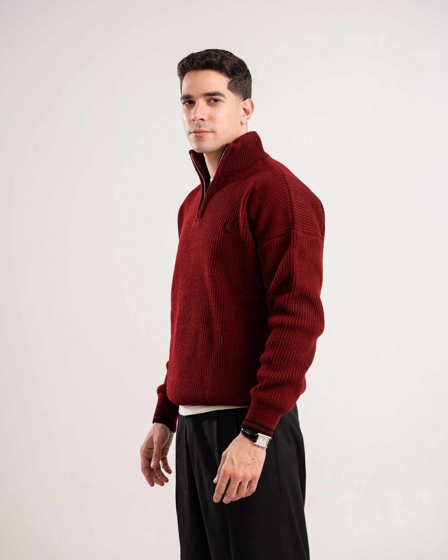 FredPerry Burgundy Knitted Quarter Zipper