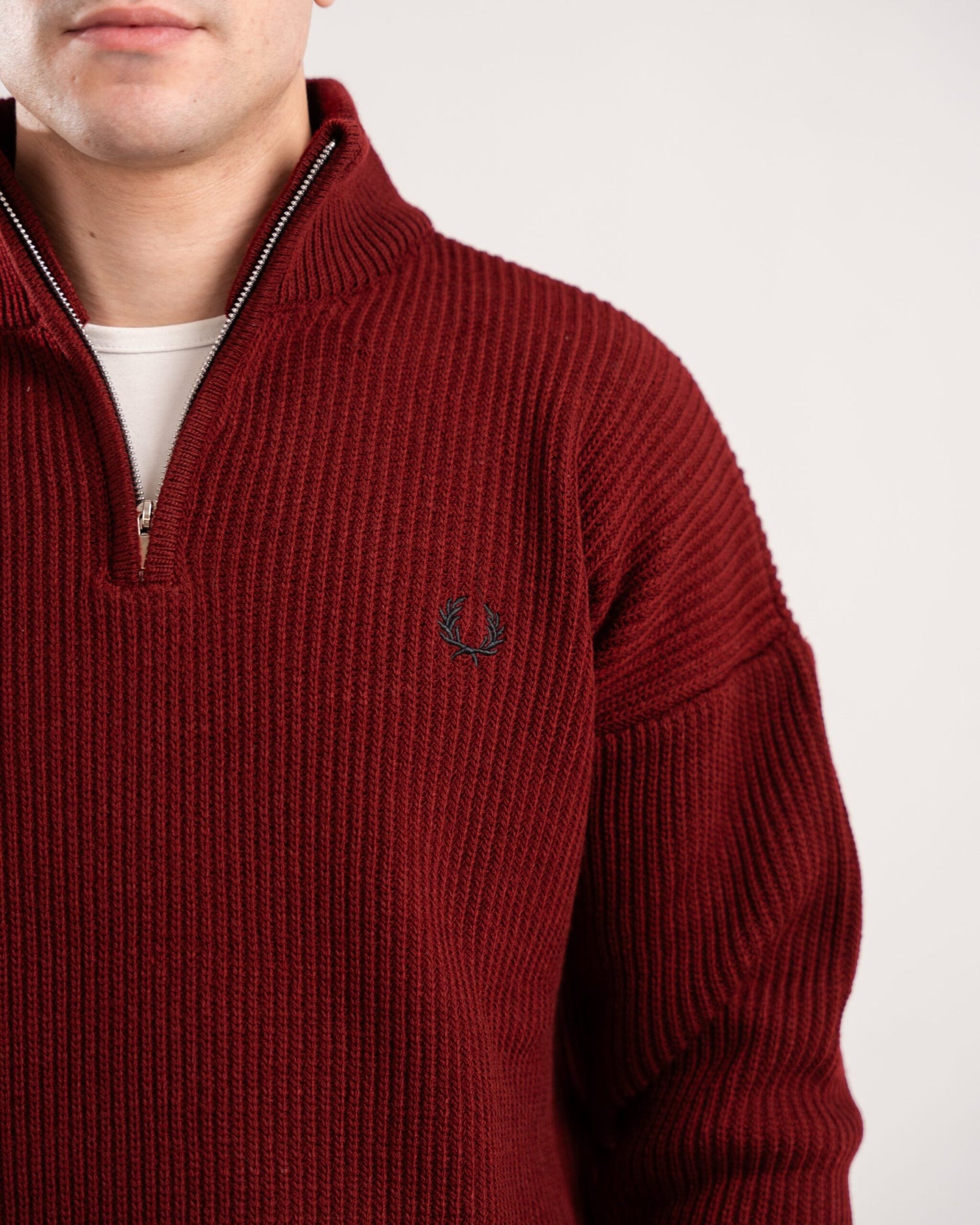 FredPerry Burgundy Knitted Quarter Zipper