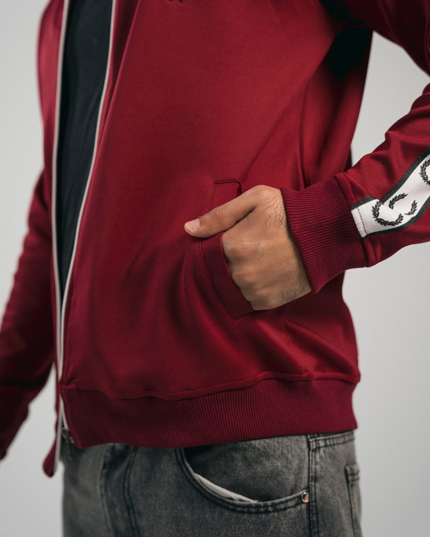 FredPerry Taped Jacket In Maroon Red
