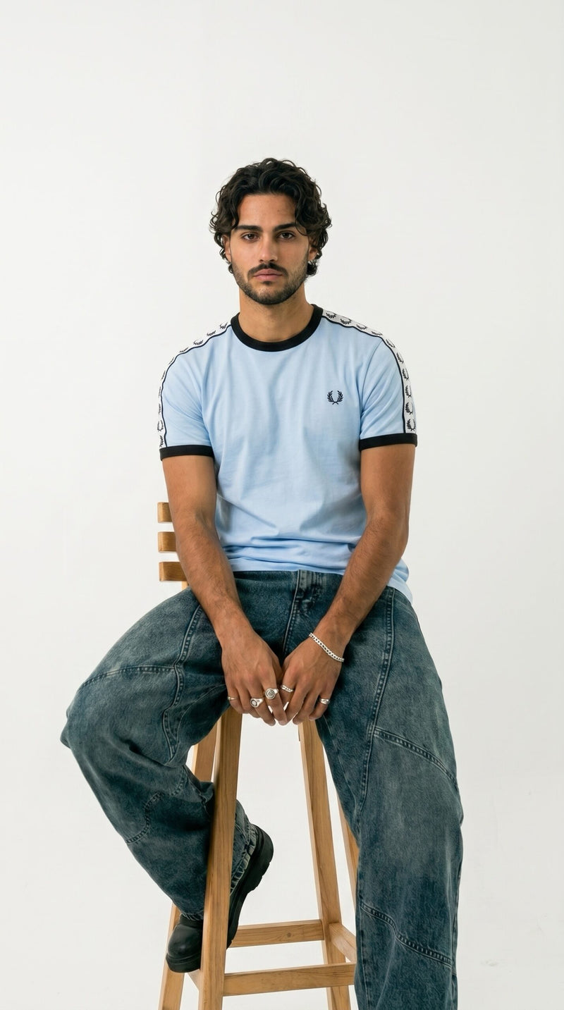 FredPerry Taped T-shirt In Baby Blue