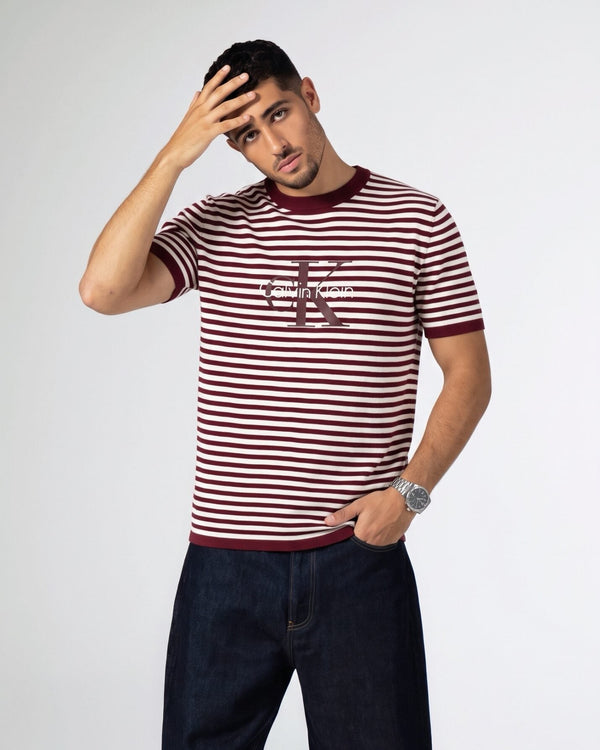 Knitted Calvin Klein T-Shirt in Burgundy