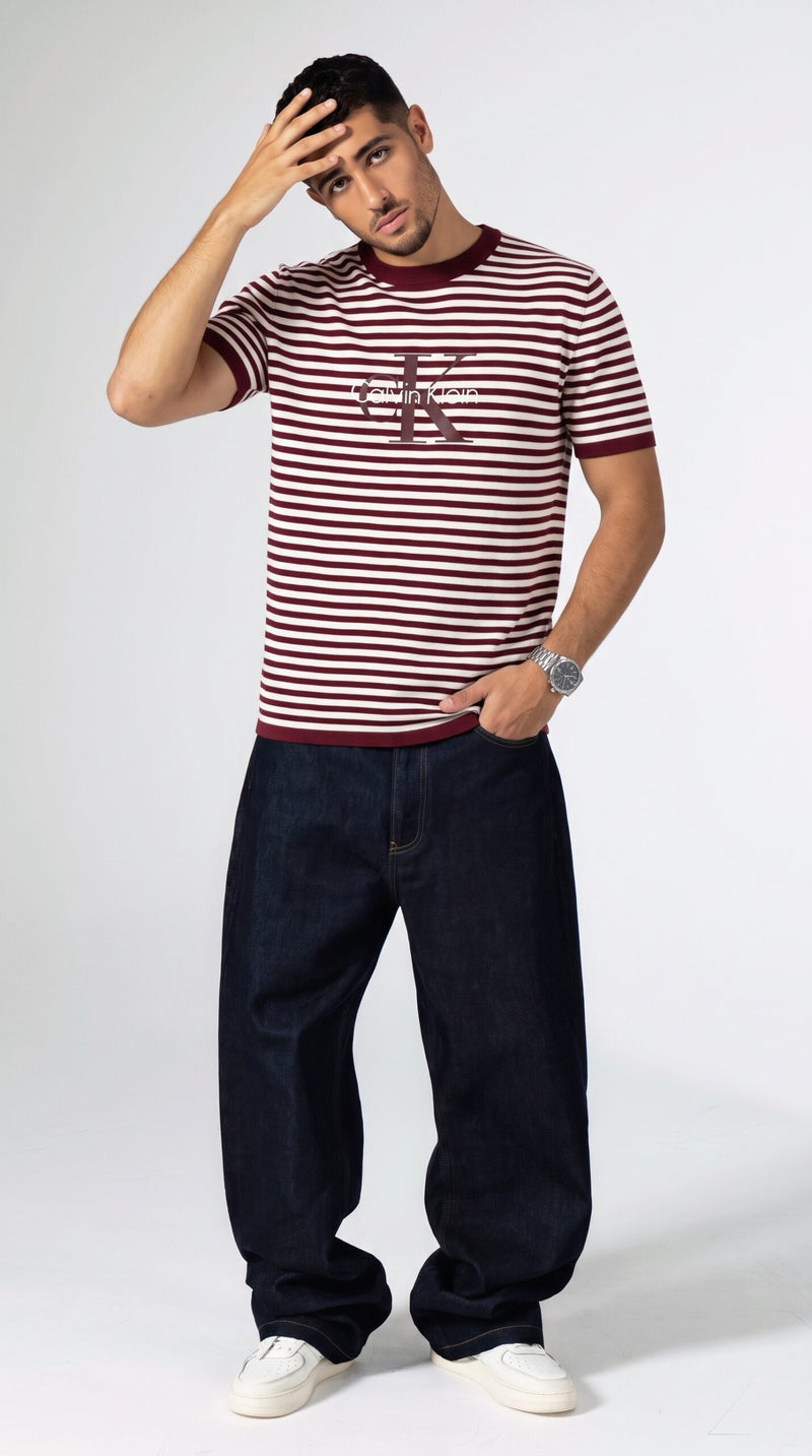 Knitted Calvin Klein T-Shirt in Burgundy