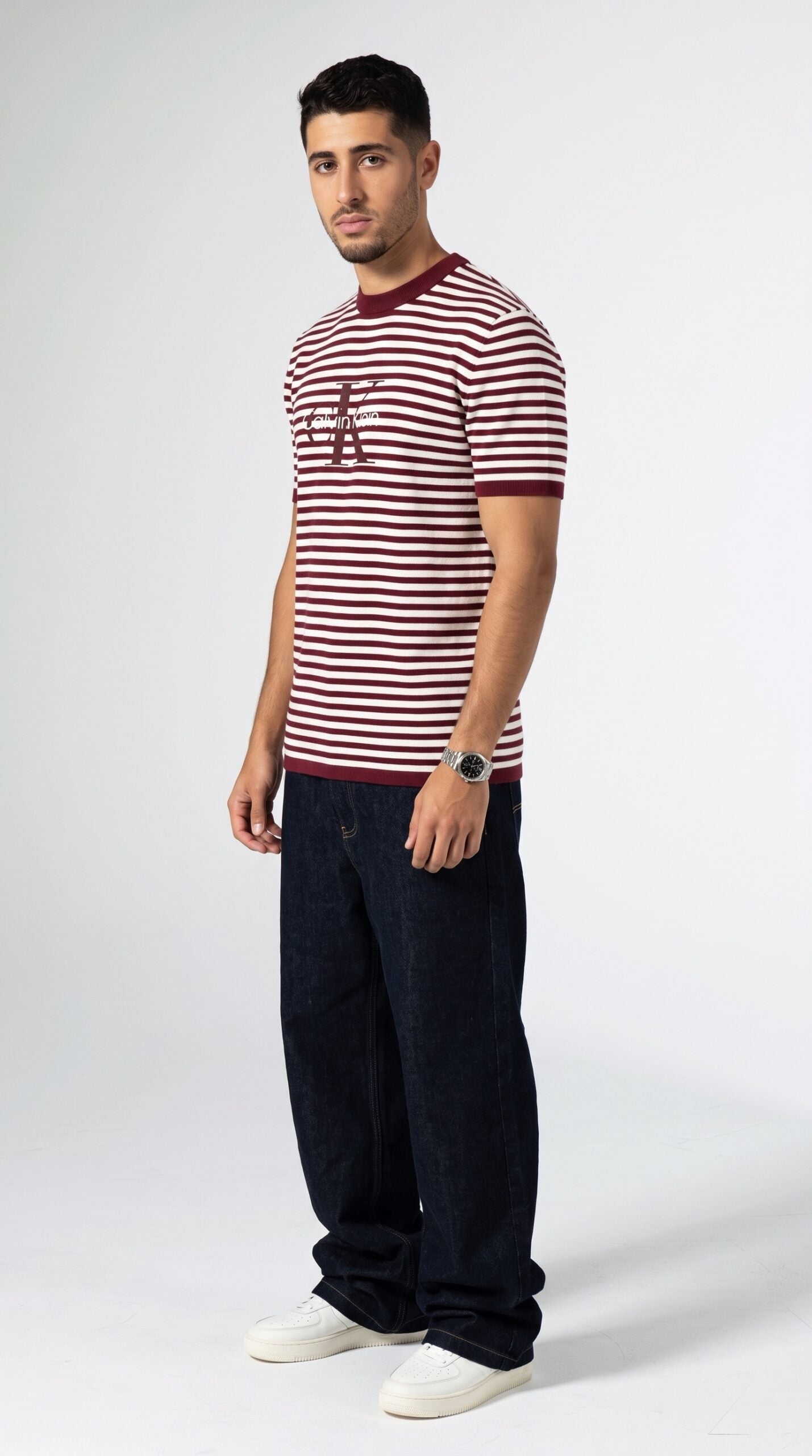 Knitted Calvin Klein T-Shirt in Burgundy