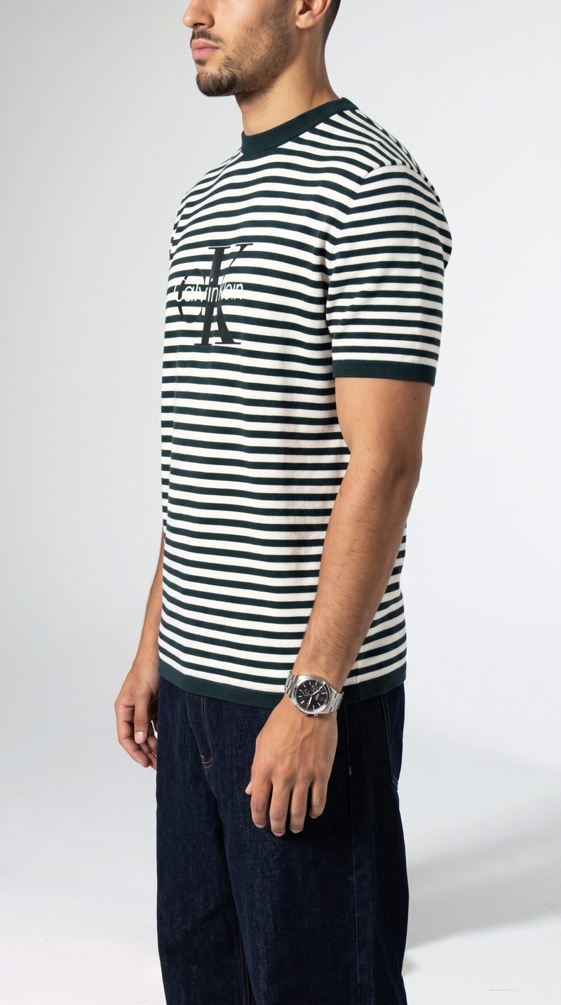 Knitted Calvin Klein T-Shirt in Olive Green