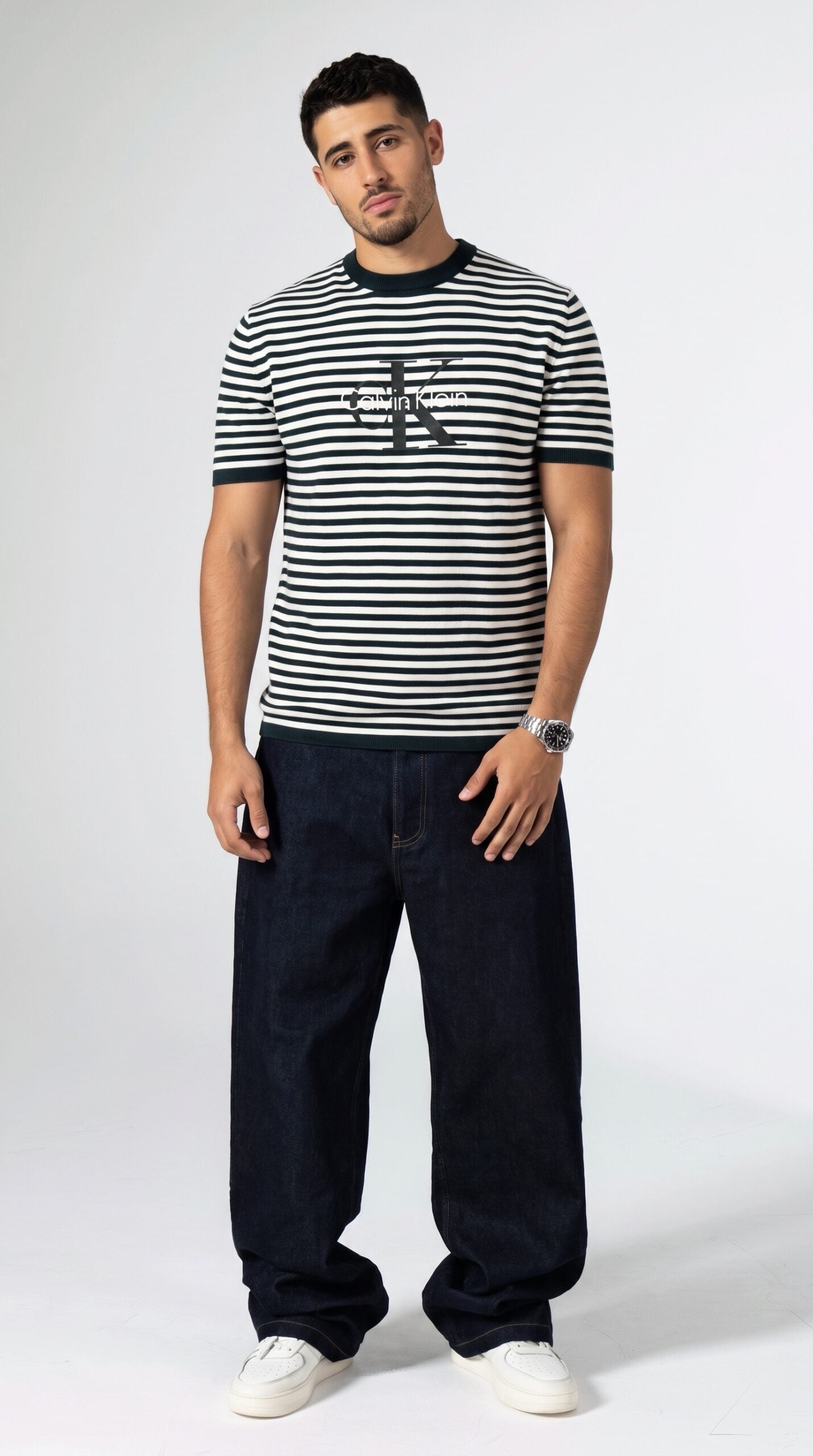 Knitted Calvin Klein T-Shirt in Olive Green