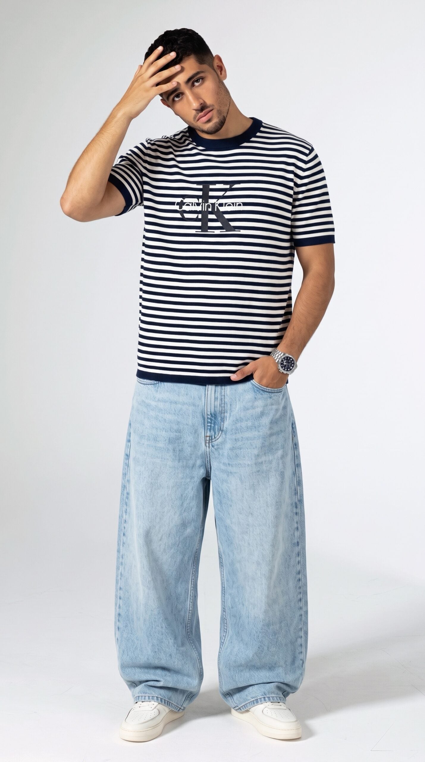 Knitted Calvin Klein T-Shirt in Navy