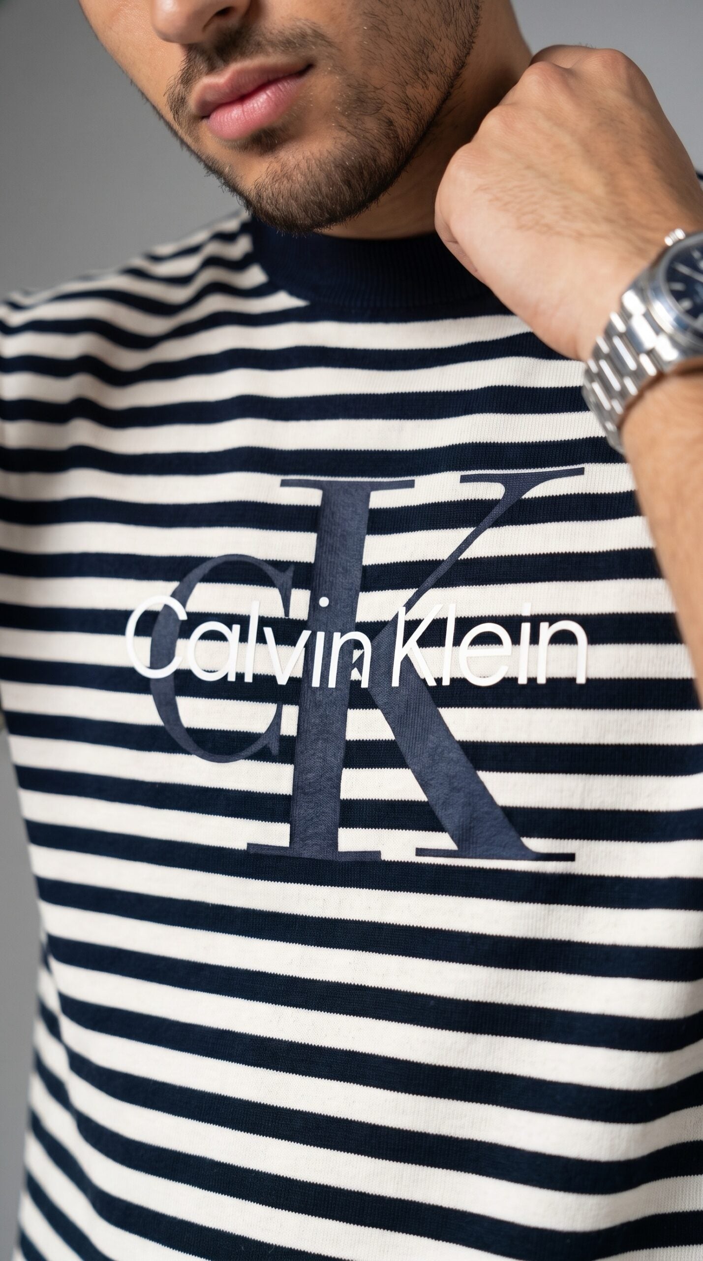 Knitted Calvin Klein T-Shirt in Navy