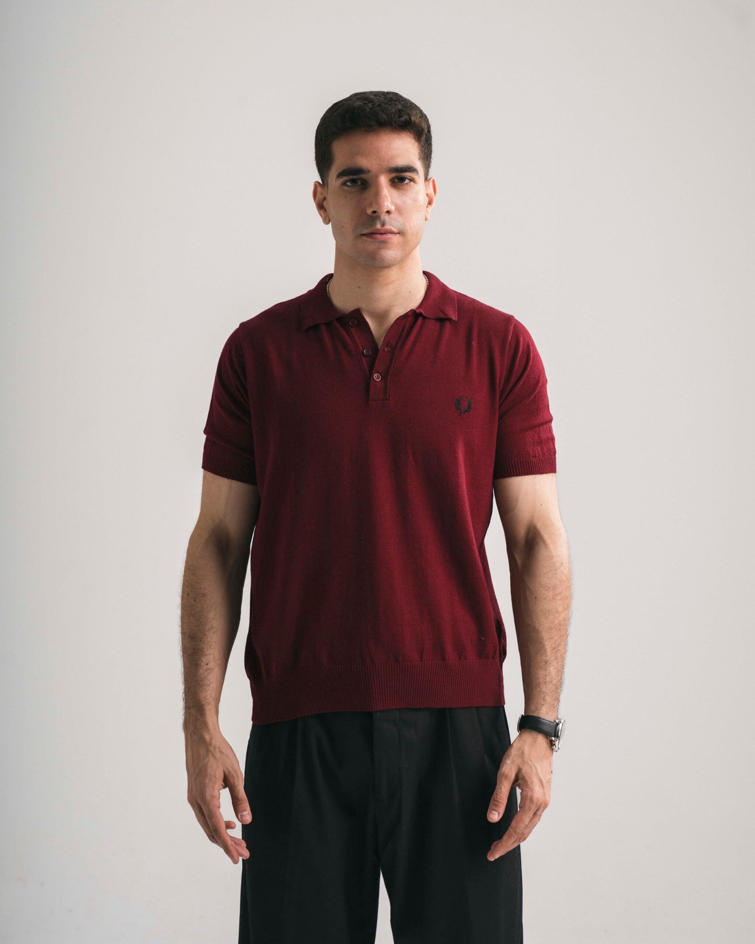 FredPerry Knitted Polo in Maroon Red