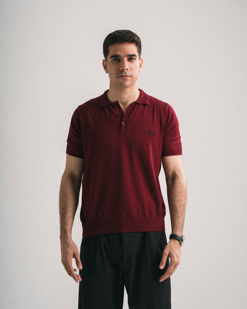 FredPerry Knitted Polo in Maroon Red