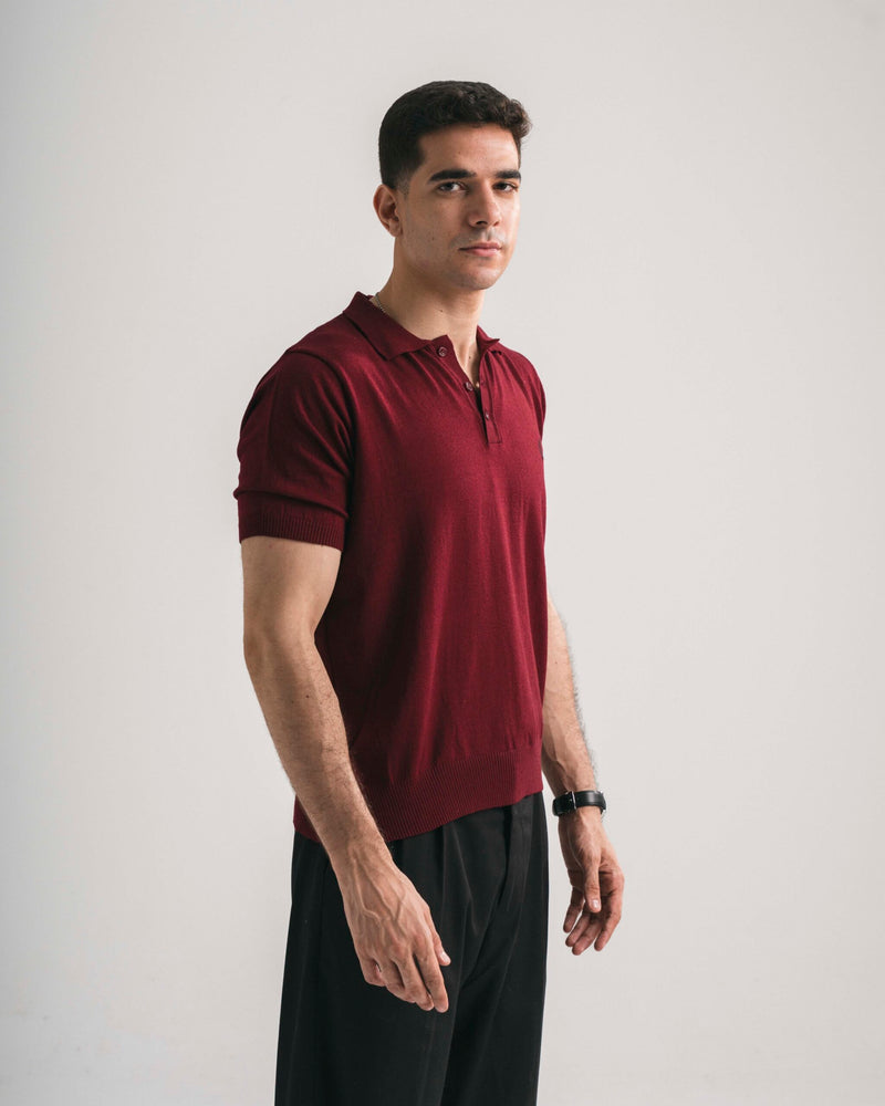 FredPerry Knitted Polo in Maroon Red