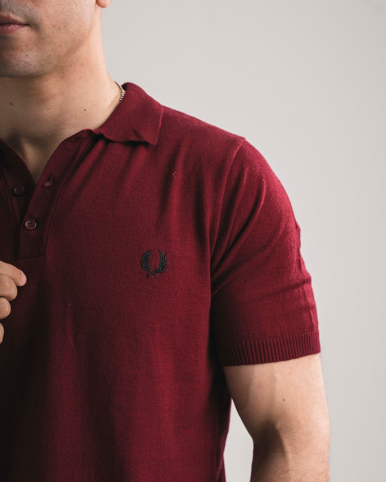FredPerry Knitted Polo in Maroon Red