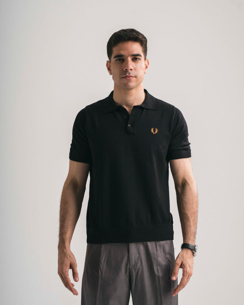 FredPerry Knitted Polo T-Shirt in Black