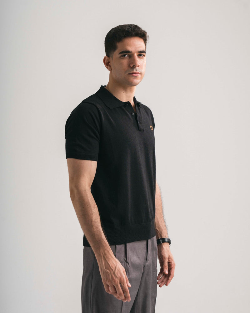 FredPerry Knitted Polo T-Shirt in Black