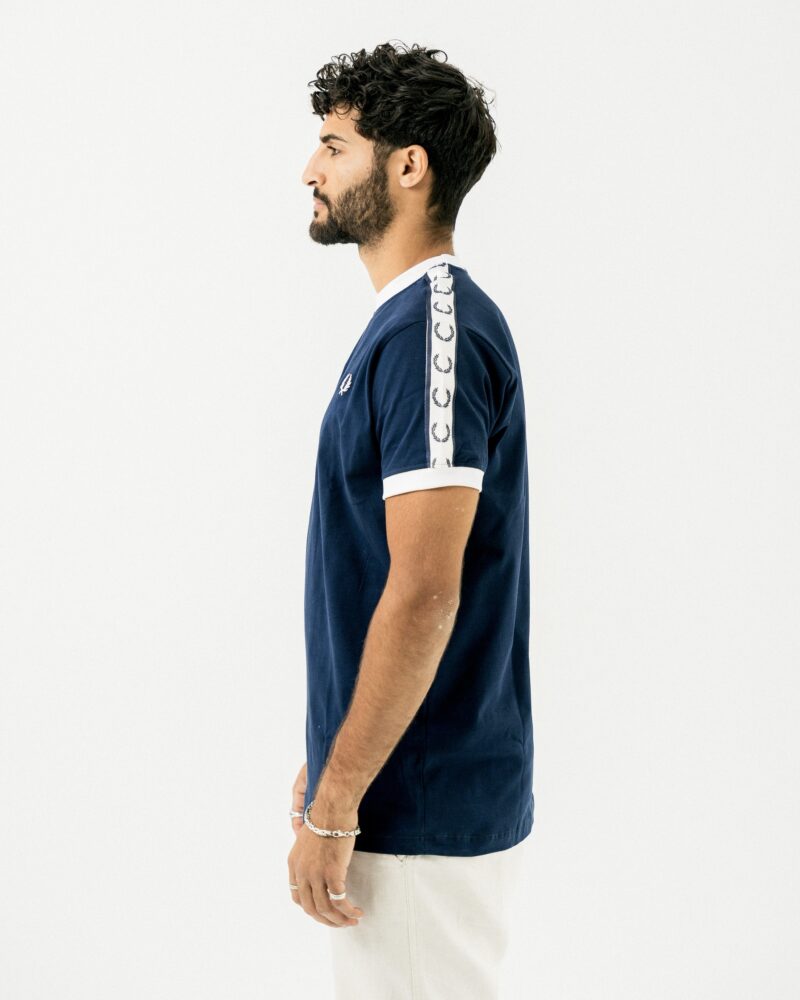 FredPerry Taped T-shirt In Navy - Image 3