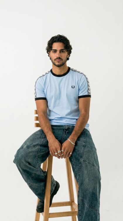 FredPerry Taped T-shirt In Baby Blue