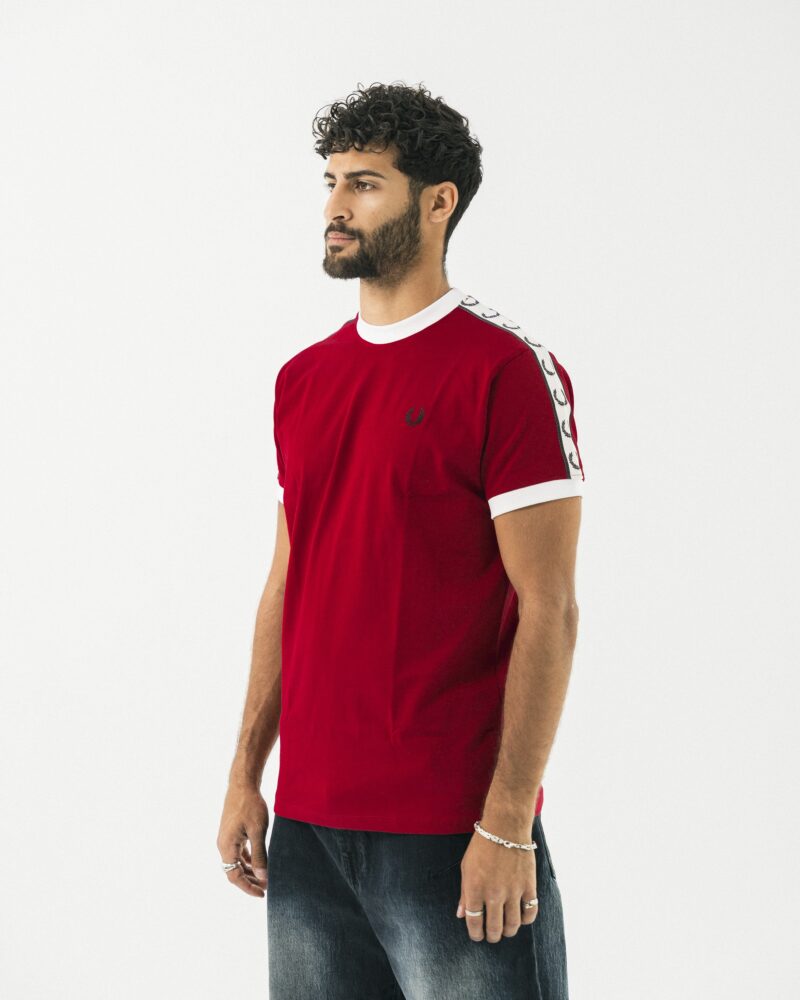 FredPerry Taped T-shirt In Maroon - Image 3