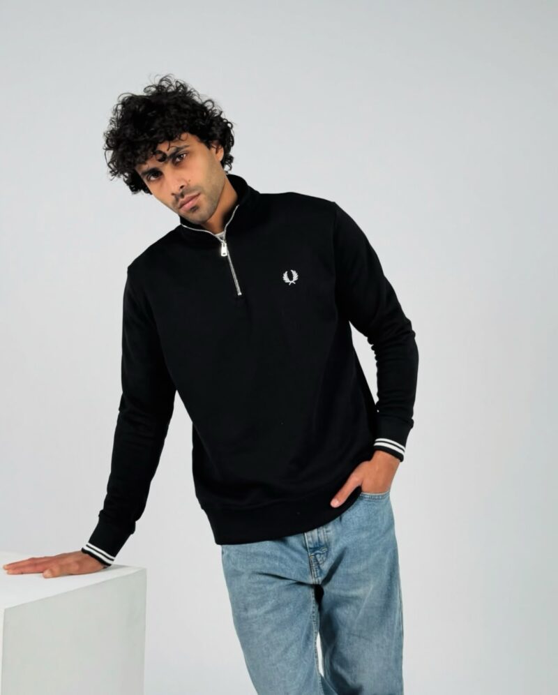 Fred Perry Quarter Zipper in Black - Image 5