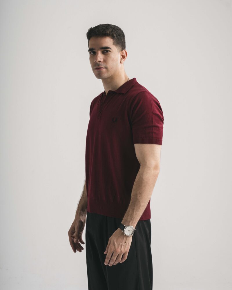 FredPerry Knitted Polo in Maroon Red - Image 3