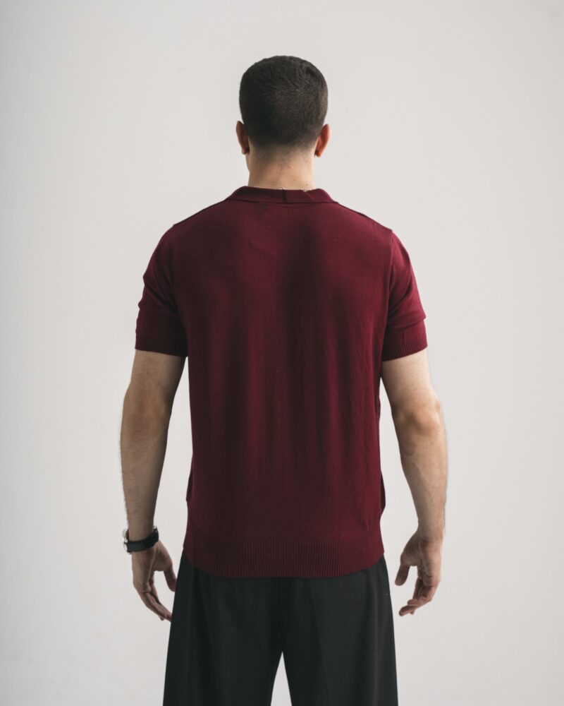 FredPerry Knitted Polo in Maroon Red - Image 4