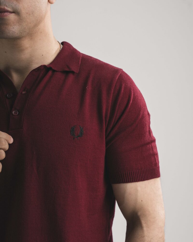 FredPerry Knitted Polo in Maroon Red - Image 5
