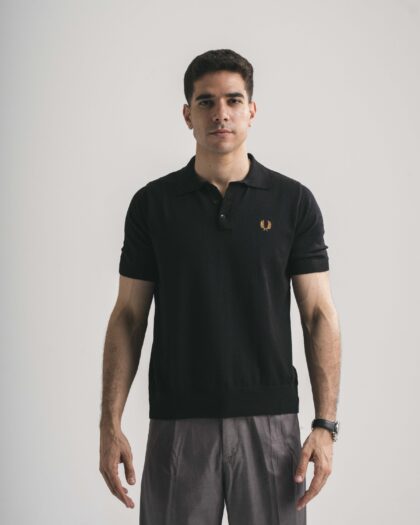 FredPerry Knitted Polo T-Shirt in Black