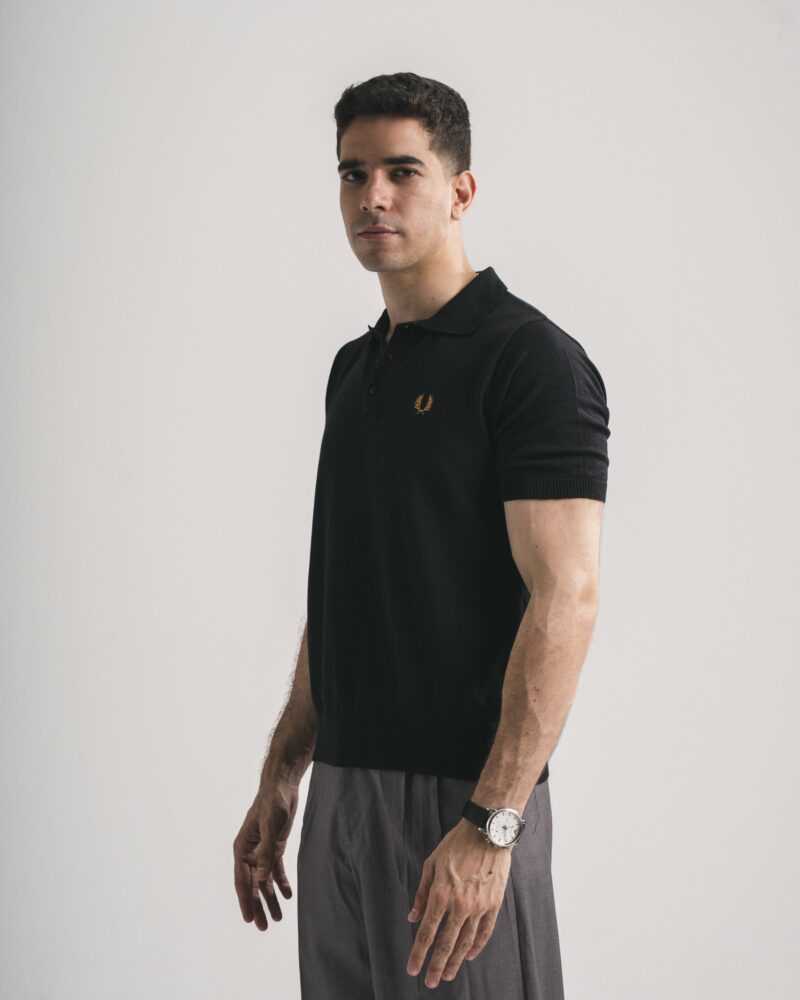 FredPerry Knitted Polo T-Shirt in Black - Image 3