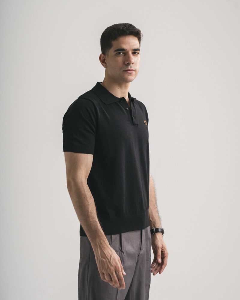 FredPerry Knitted Polo T-Shirt in Black - Image 2