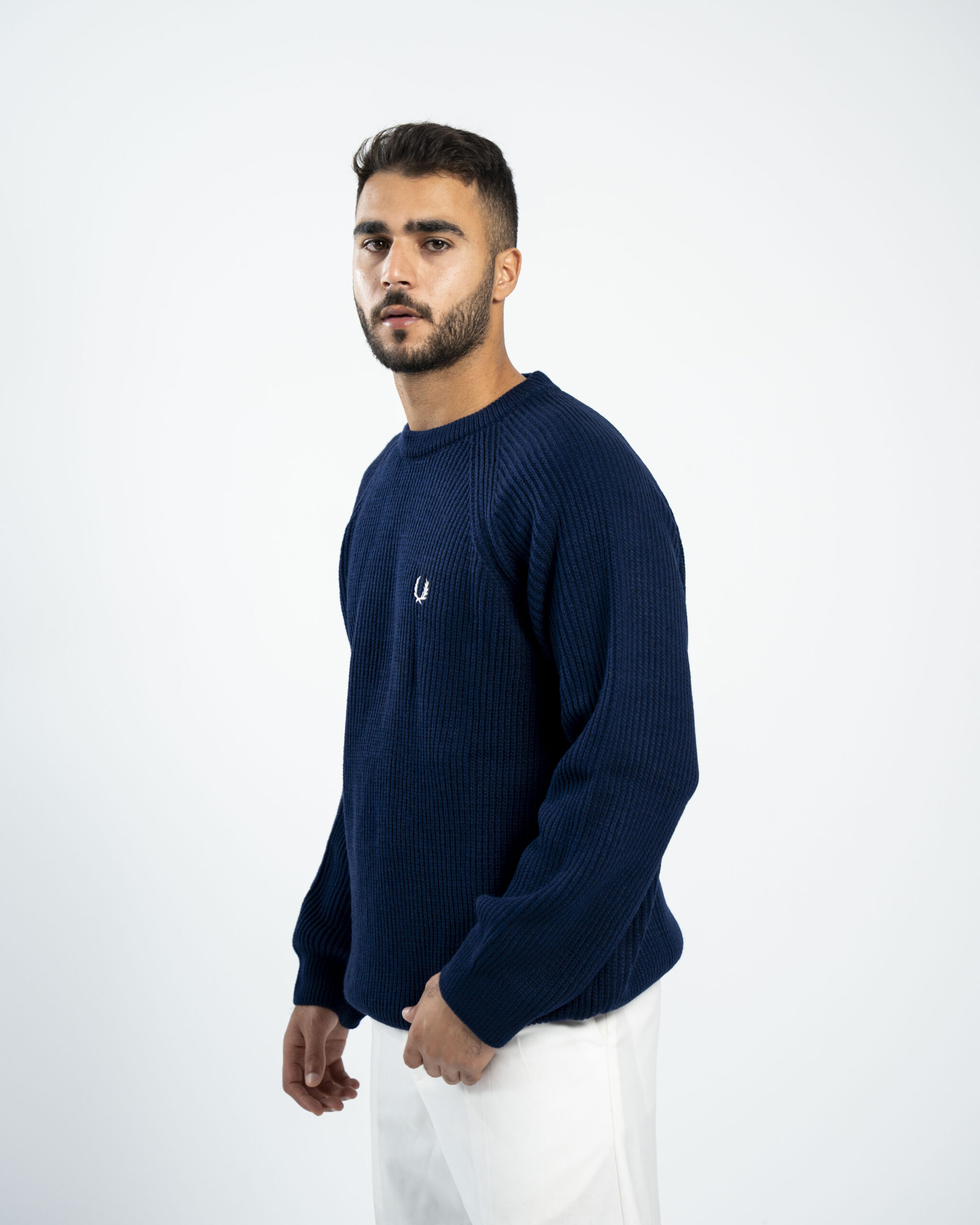 FredPerry Knitted Crewneck in Navy - Image 2