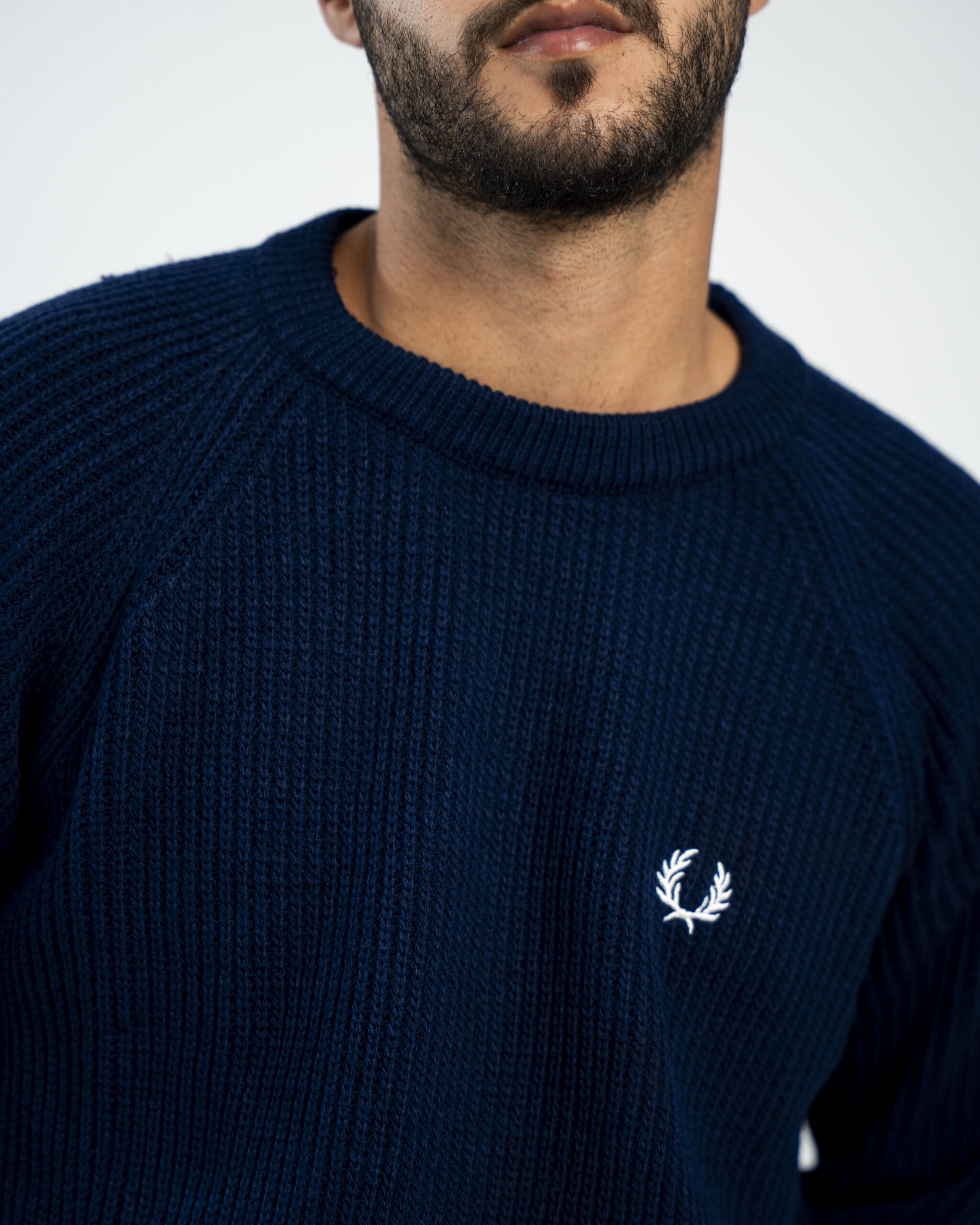 FredPerry Knitted Crewneck in Navy - Image 4