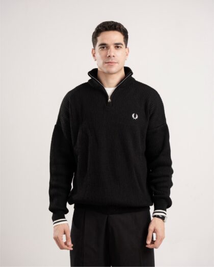 FredPerry Black Knitted Quarter Zipper Copy