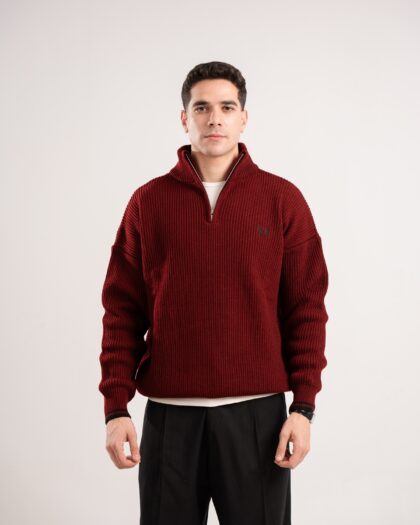 FredPerry Burgundy Knitted Quarter Zipper